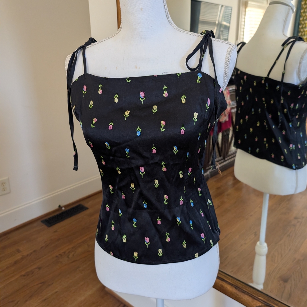 Topshop Black Camisole with Colorful Floral Design